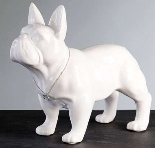 Statua bouledogue francese in ceramica di colore bianco