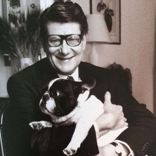 Yves Saint Laurent and his French Bulldog by Max Vadukul. Vogue 1994 (via Pinterest)